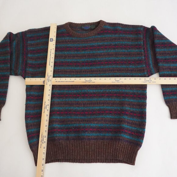 Vintage St John’s Bay Brown Wool Striped Sweater Cabincore Retro 80s/90s XL - Picture 3 of 10